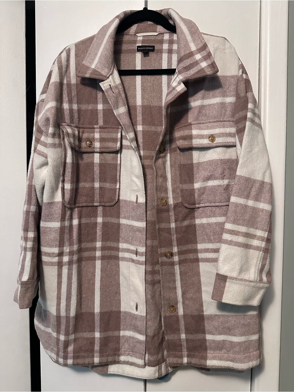 Banana Republic Plaid Shacket in Mauve and Cream